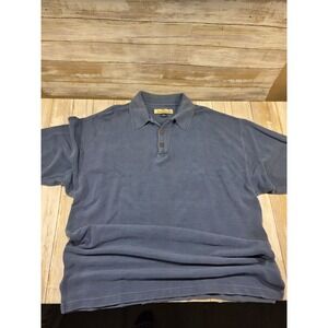 Tommy Bahama Mens Silk Cotton‎ Blend Textured Polo Shirt Blue Size L